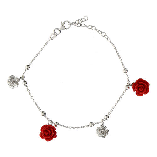 Bracelet with resin red roses and silver 1