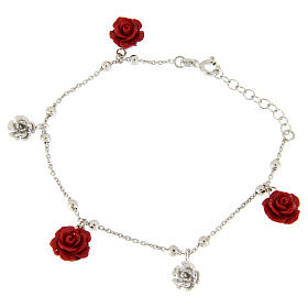 Pulseiras de Prata: Pulseira rosas vermelhas em resina e prata Pulseiras de Prata: Pulseira rosas vermelhas em resina e prata