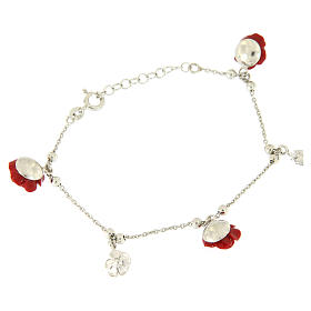 Pulseiras de Prata: Pulseira rosas vermelhas em resina e prata Pulseiras de Prata: Pulseira rosas vermelhas em resina e prata