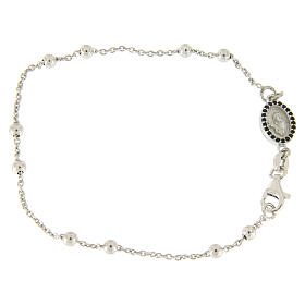 Bracelet perles en argent 925 e médaille image religieuse zircons noirs