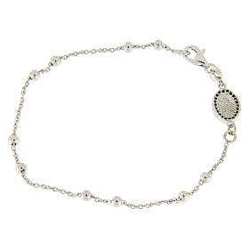 Bracelet perles en argent 925 e médaille image religieuse zircons noirs