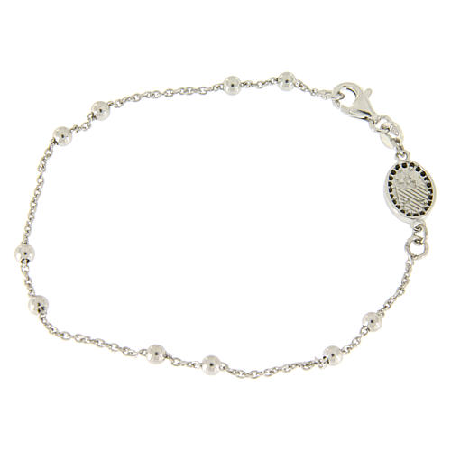 Bracelet perles en argent 925 e médaille image religieuse zircons noirs 2