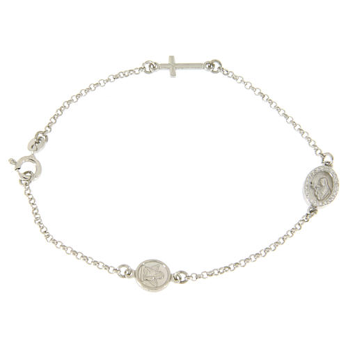 Bracelet in 925 sterling silver with cross and medalet with white zircons 1