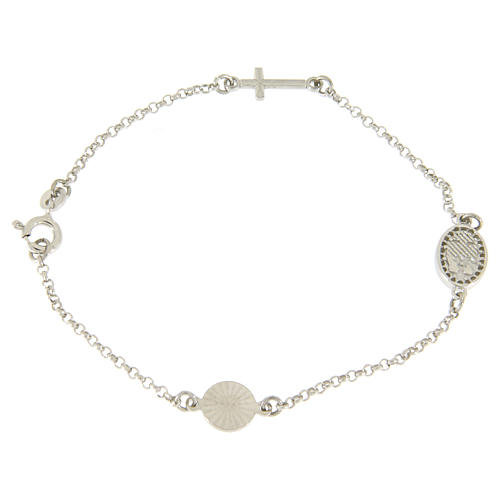 Bracelet in 925 sterling silver with cross and medalet with white zircons 2