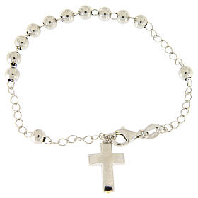 Zehner Armband Perlen 6mm und Kreuz Silber 925
