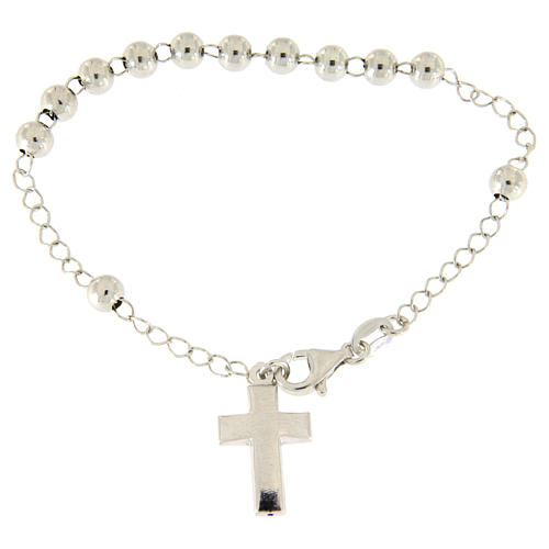 Zehner Armband Perlen 6mm und Kreuz Silber 925 1