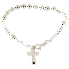 Bracelet in 925 sterling silver with 6 mm spheres and pendant cross