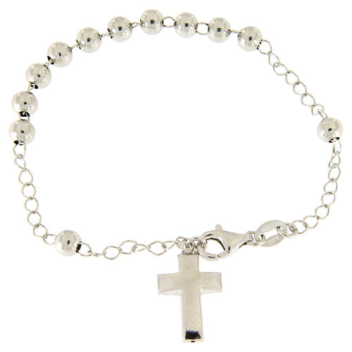 Bracelet in 925 sterling silver with 6 mm spheres and pendant cross 2