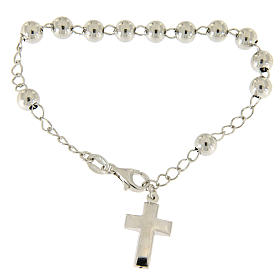 Bracelet with 7 mm spheres and pendant cross in 925 sterling silver