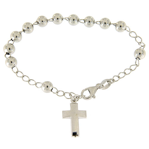 Bracelet with 7 mm spheres and pendant cross in 925 sterling silver 1