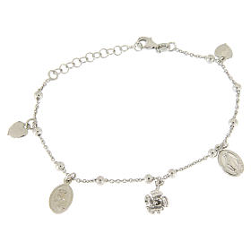 Pendant bracelet: holy medalet with hearts coloured in pink in 925 sterling silver