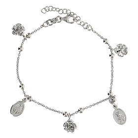 Bracelet with 9 mm spheres in 925 sterling silver and Saint Rita medalet with black zircons