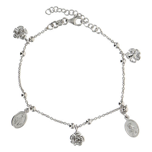 Bracelet with 9 mm spheres in 925 sterling silver and Saint Rita medalet with black zircons 1