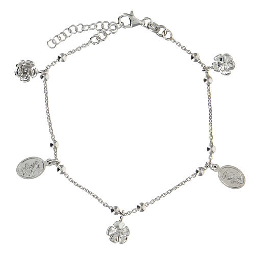 Bracelet with 9 mm spheres in 925 sterling silver and Saint Rita medalet with black zircons 2