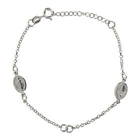 Bracelet with linear details: religious medalet and cross in 925 sterling silver