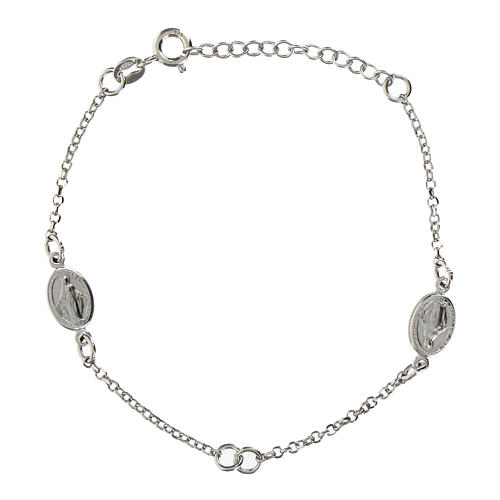 Bracelet with linear details: religious medalet and cross in 925 sterling silver 1