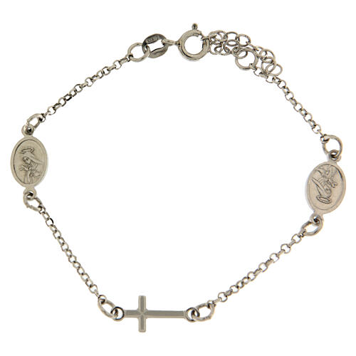 Bracelet with linear details: religious medalet and cross in 925 sterling silver 2