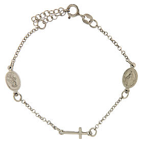 Bracelet with linear details: religious medalet and cross in 925 sterling silver