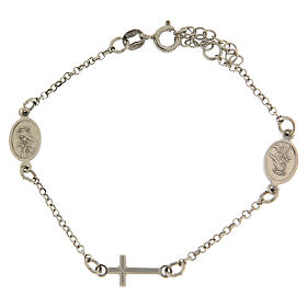 Bracelet with linear details: religious medalet and cross in 925 sterling silver