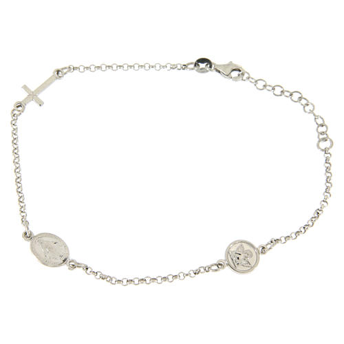 Bracelet with linear charms: medalet and cross in 925 sterling silver 1