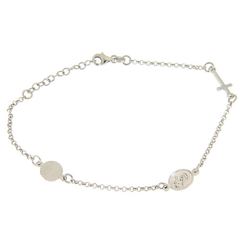 Bracelet with linear charms: medalet and cross in 925 sterling silver 2