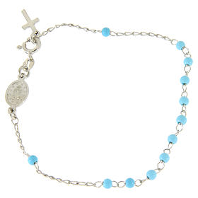 Rosary bracelet with light blue sphere sized 4 mm and silver chain