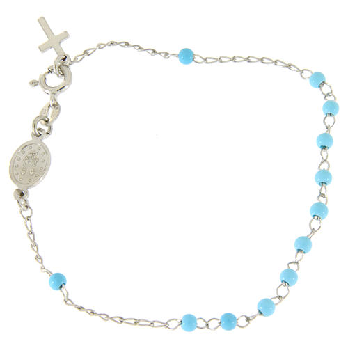 Rosary bracelet with light blue sphere sized 4 mm and silver chain 2