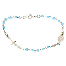 Rosary bracelet in 925 sterling silver with light blue spheres sized 4 mm