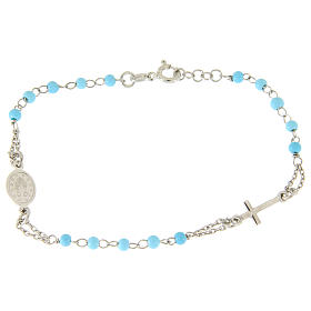 Rosary bracelet in 925 sterling silver with light blue spheres sized 4 mm