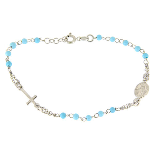 Rosary bracelet in 925 sterling silver with light blue spheres sized 4 mm 1