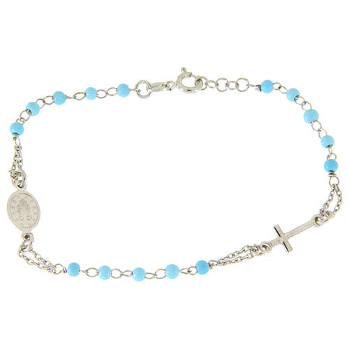 Rosary bracelet in 925 sterling silver with light blue spheres sized 4 mm 2