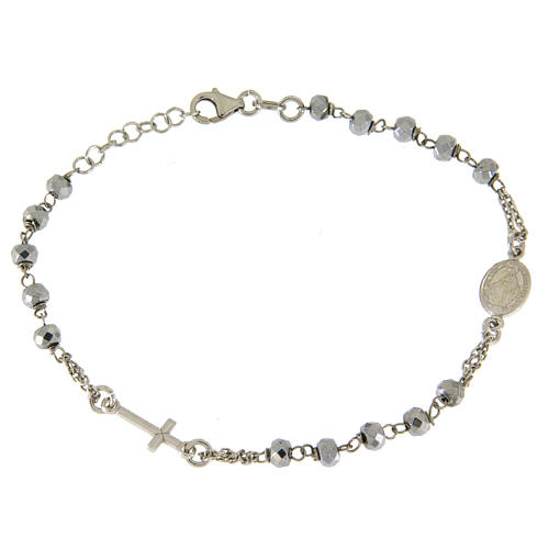 Rosary bracelet with hematite sphere in rhodium sized 5 mm and silver chain 1