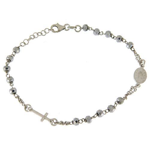Rosary bracelet with hematite sphere in rhodium sized 5 mm and silver chain 2