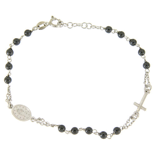 Rosary bracelet with hematite grains sized 4 mm coloured in silver 2