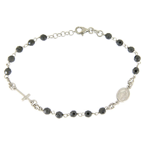 Bracciale rosario grani 4,7 mm ematite e catenina argento 1