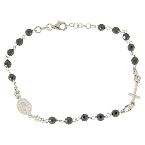 Bracciale rosario grani 4,7 mm ematite e catenina argento 2