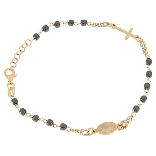 Bracciale rosario color ramato, grani quadrati ematite 1