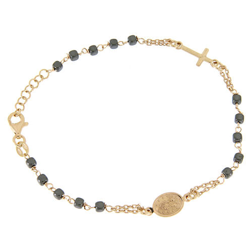 Bracciale rosario color ramato, grani quadrati ematite 2