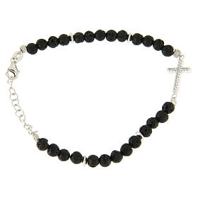 Bracelet in 925 sterling silver, with lava stone, cross and white zircons