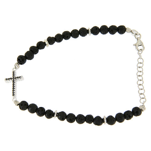 Bracelet with lava stone spheres and cross insert with zircons 2