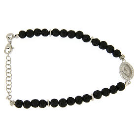 Pulseiras de Prata: Pulseira pedra lávica e medalha Santa Rita zircões brancos