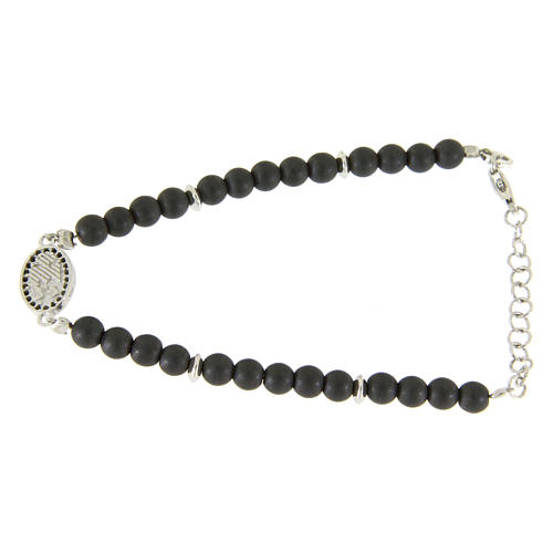 Pulsera plata 925 bolitas 4,5 mm hematites y pequeña medalla zircones negros 2