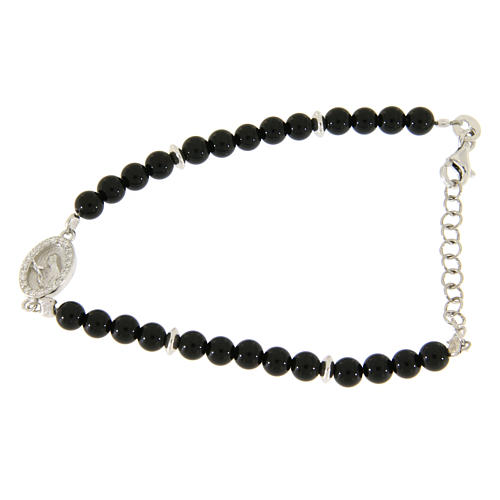 Bracelet with black onyx pearls, Saint Rita insert and white zircons 1