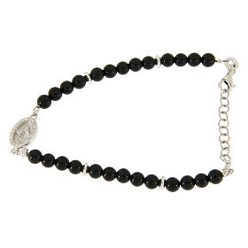 Bracelet perles onyx noir insert médaille Ste Rita zircons blancs