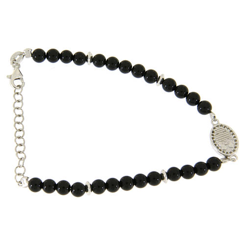 Bracelet perles onyx noir insert médaille Ste Rita zircons blancs 2