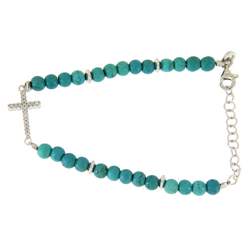 Bracelet perles pâte de turquoise 4,5 mm insert croix zircons blancs 1