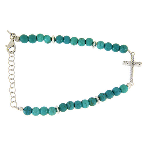 Bracelet perles pâte de turquoise 4,5 mm insert croix zircons blancs 2
