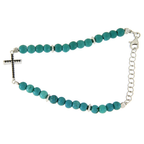 Bracelet in 925 sterling silver, turquoise paste and cross with black zircons 1