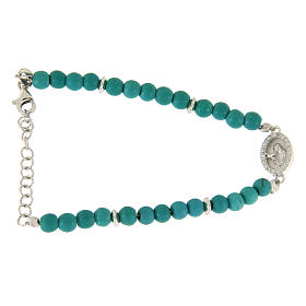 Bracelet perles pâte turquoise médaille Ste Rita zircons blancs argent 925