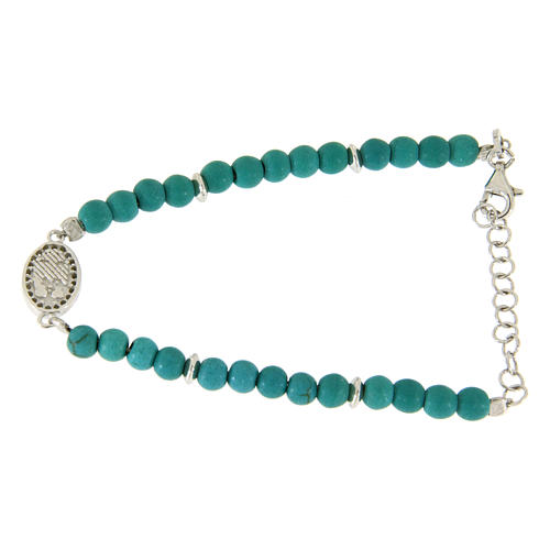 Bracelet with turquoise paste beads, Saint Rita medaley and white zircons, in 925 sterling silver 2